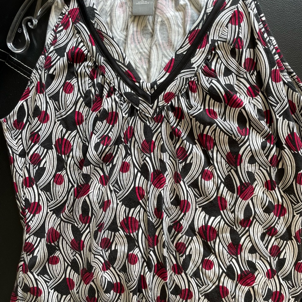 Ann Taylor Black and Red Blouse with Graphic Print